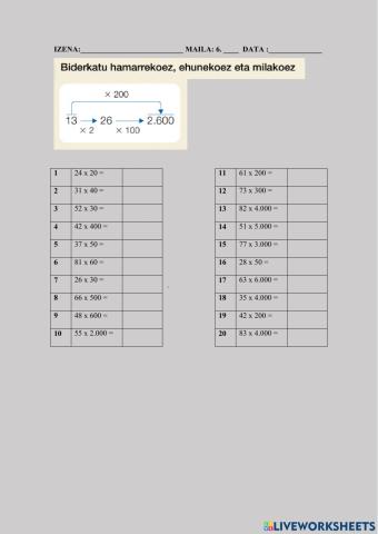 Biderkatu hamarrekoez, ehunekoez eta milakoez
