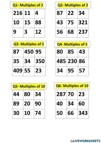 Multiples of 2 5 and 10