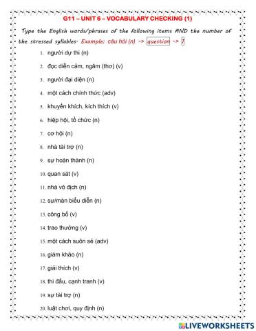 G11 - unit 6 - vocabulary checking