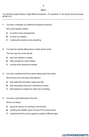 First 2015 Listening sample paper task 1