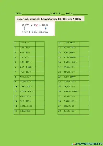 Biderkatu zenbaki hamartarrak 10,100 eta 1.000z