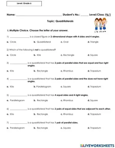 P6 math quiz -quadrilaterals