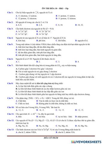Ôn tập hk1 hóa 10 15P