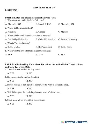 Mid-term test- listening g8