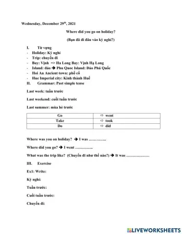 Where did you go on holiday? Lesson1