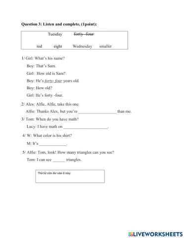 Review SMART START grade 4 Listen and complete