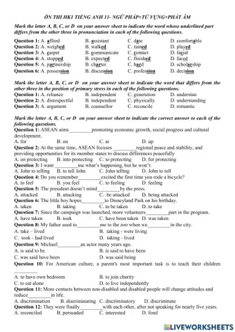 Ôn thi hk1 tiếng anh 11 tv,np,pa