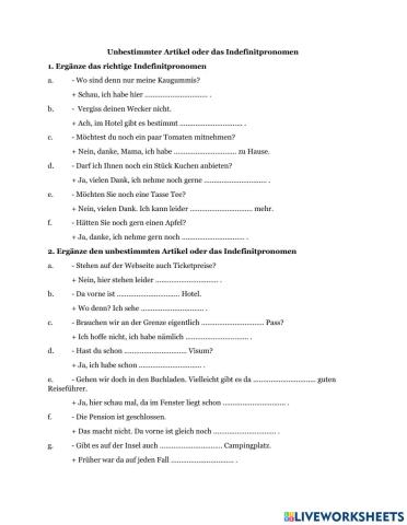 Indefinitpronomen und unbestimmter Artikel