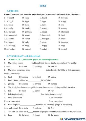 Đề số 1 - đề thi hk 1 - grade 8