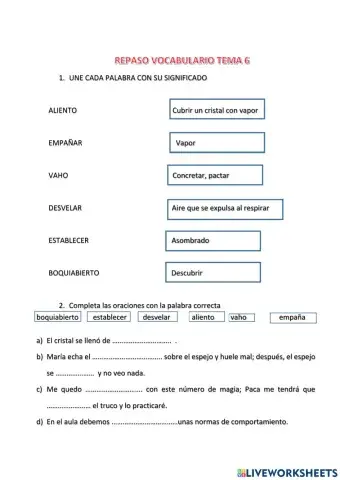 Vocabulario lengua tema 6