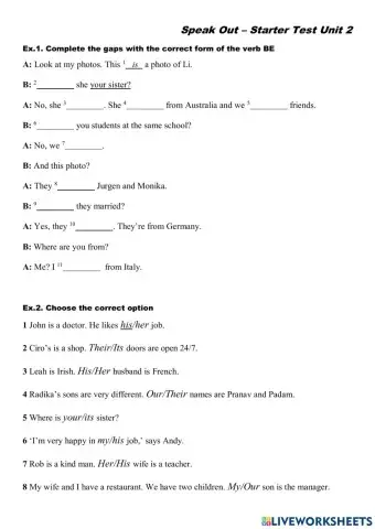 Speak Out Starter - Test Unit 2