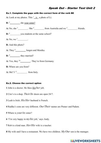 Speak Out Starter - Test Unit 2