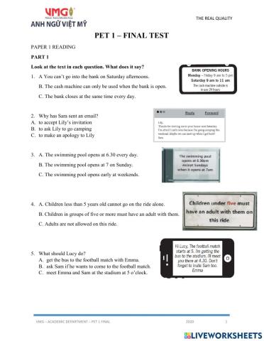 Final Pet 1 (Reading)