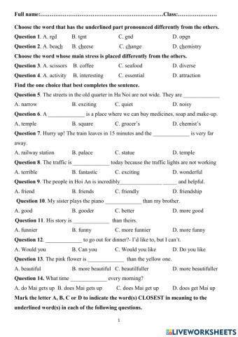 First Semester Test - Grade 6 - Sample 2