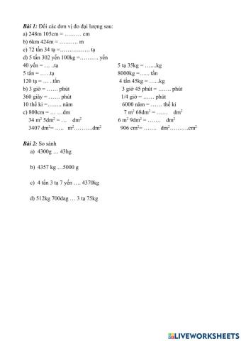 Ôn đổi đơn vị đo