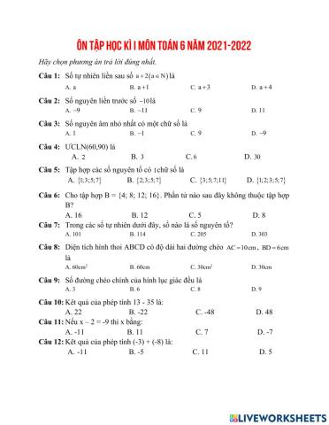 Ôn tập cuối kì 1