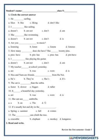 Review Grade 5 First SE