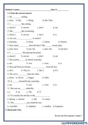 Review Grade 5 First SE