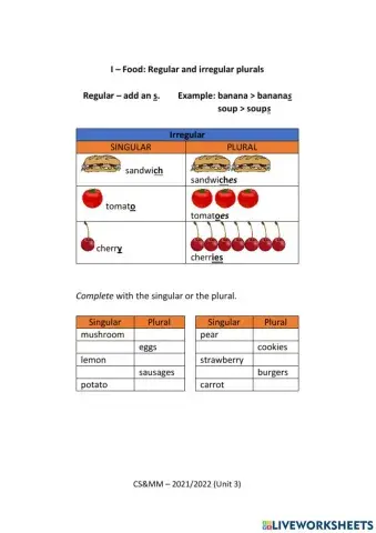 Food (Plurals - regular and irregular)
