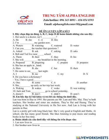 Đề ôn luyện lớp 6 số 5