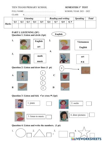 Đề thi tiếng anh lớp 4