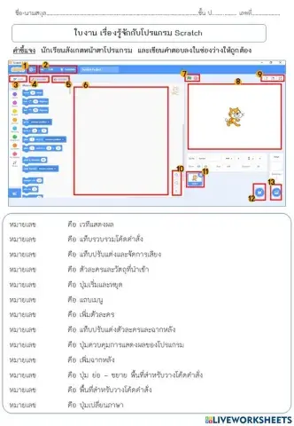 ใบงานหน้าตาโปรแกรม Scratch