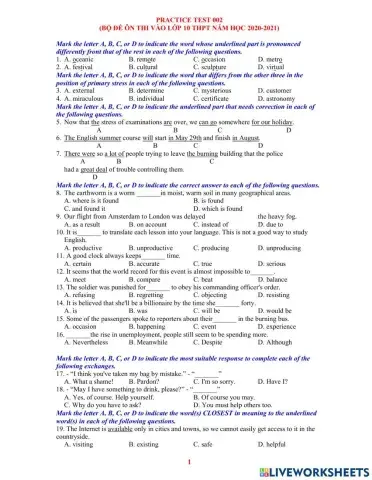 Ôn thi vào 10 -đề 2 40 tn- 20-21
