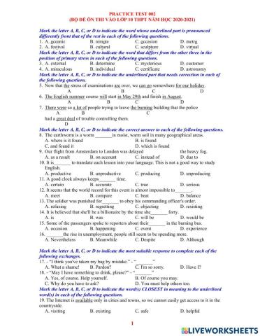 Ôn thi vào 10 -đề 2 40 tn- 20-21