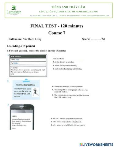End-course test - Course 7 - Thien Long