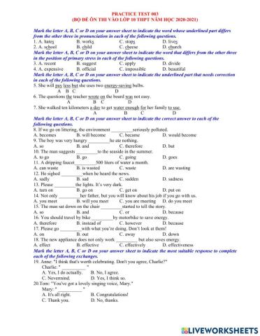Ôn thi vào 10- đề 3 40tn- 20-21