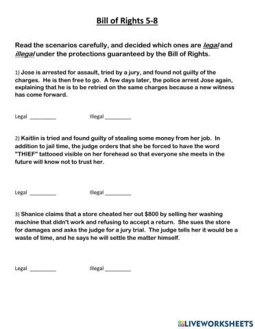 Bill of Rights 5-8 Scenarios Worksheet