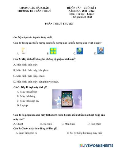 Đề ôn tập số 2 -tin học - khối 3