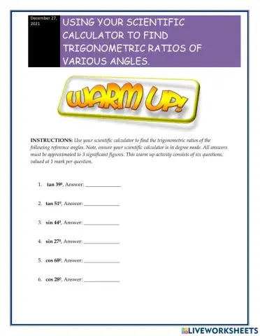 Using Scientific Calculator to find Trigonometric Ratios