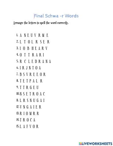 Words with final schwa-r