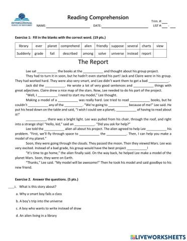 6-RC The Report Reading Comprehension with blanks
