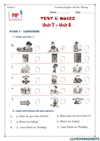 Enlish 4 - Listening Test - Unit 7-8