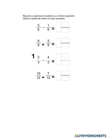 Suma y resta de fracciones mismo denominador