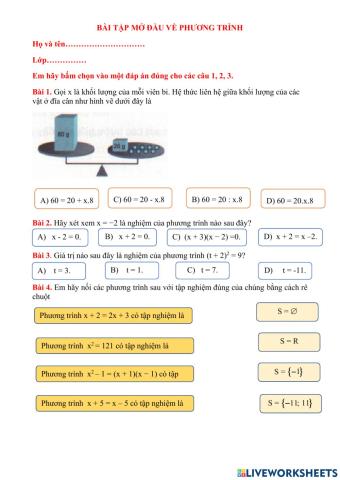 Bài tập luyện tập mở đầu về phương trình