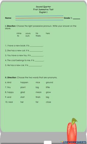 1st Summative Test-Q2 in English Part 1
