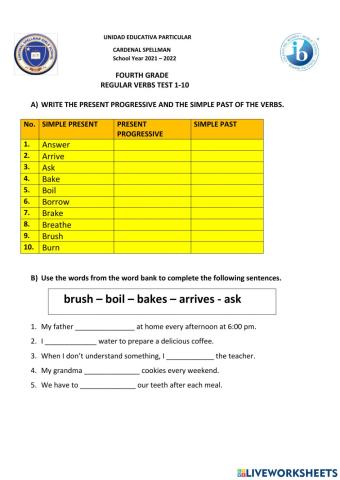 Regular verb test 1-10