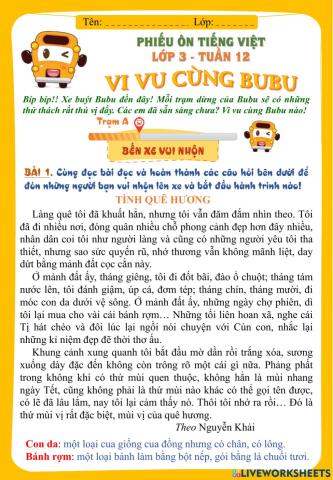 Bài ôn tập Tiếng Việt tuần 12