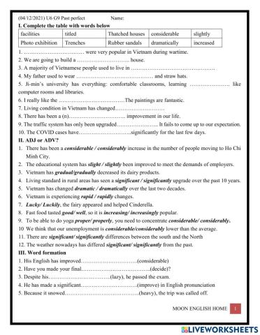 Grade 9A- Unit 6- Now and then