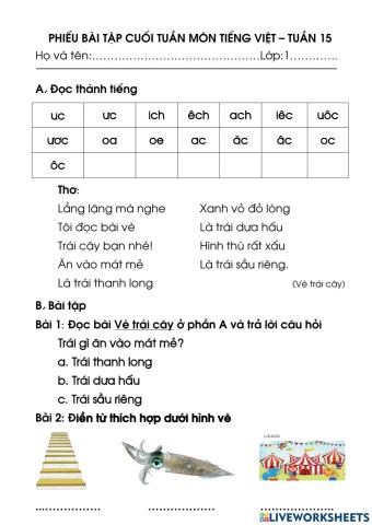 Tuần 15 lớp 1