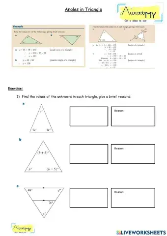 Angles in Triangle worksheet B