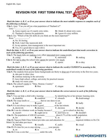 First term final test grade 11