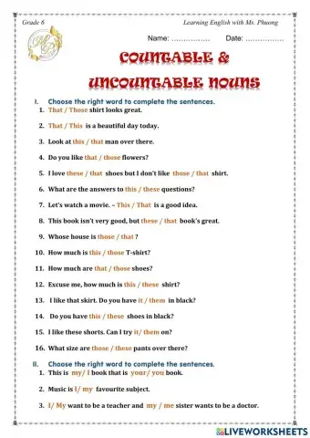 English 6 - Countable and uncountable Noun