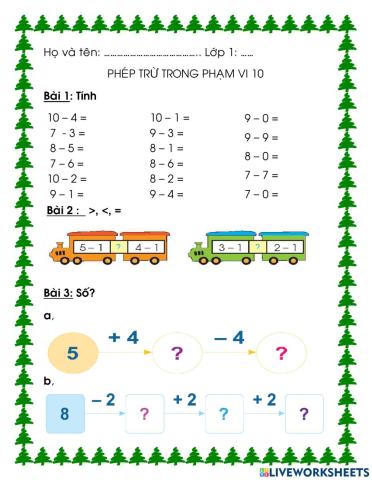 Phép trừ trong phạm vi 10