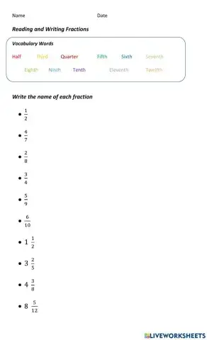 Reading and Writing Fractions
