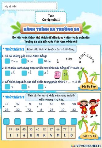 TOÁN - Phiếu ôn tập cuối tuần - Tuần 11