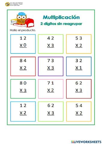 Multiplicación de dos cifra sin llevar